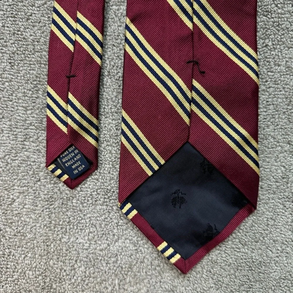 Brooks Brothers Makers Silk Repp Stripe Tie Burgundy Navy Gold Made in USA